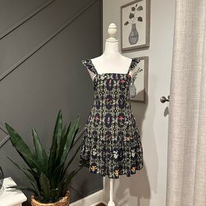 Agua Bendita Black Floral Mini Dress